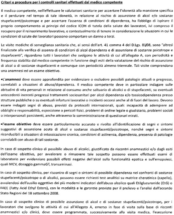 Criteri e procedure sanitarie medico competente