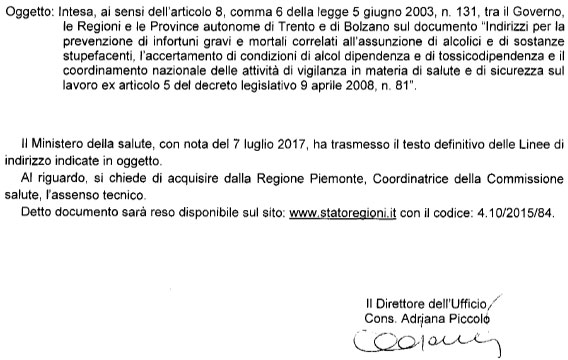 Estratto accordo alcol tossicodipendenze